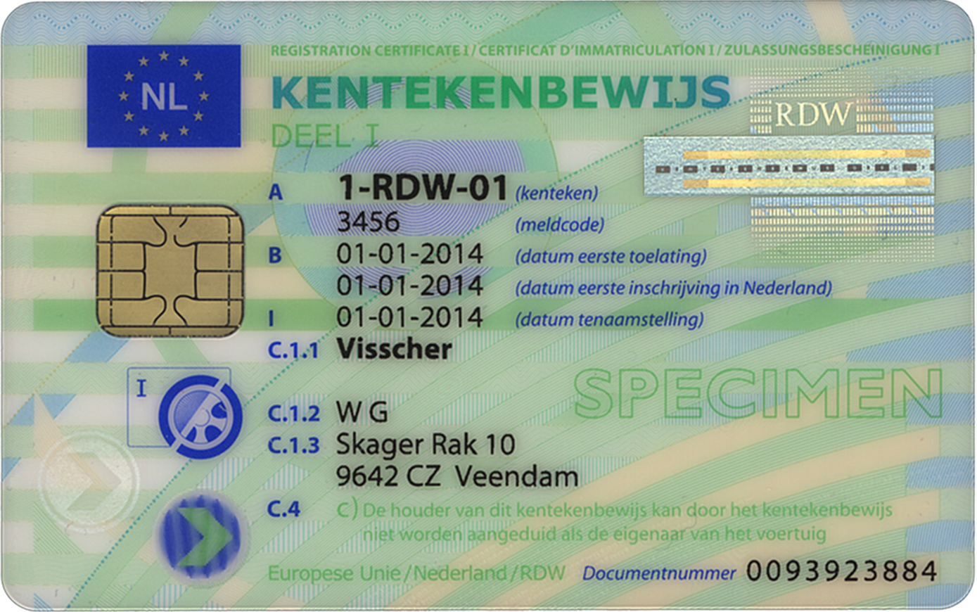 Voorbeeld: Foto voorkant kentekencard